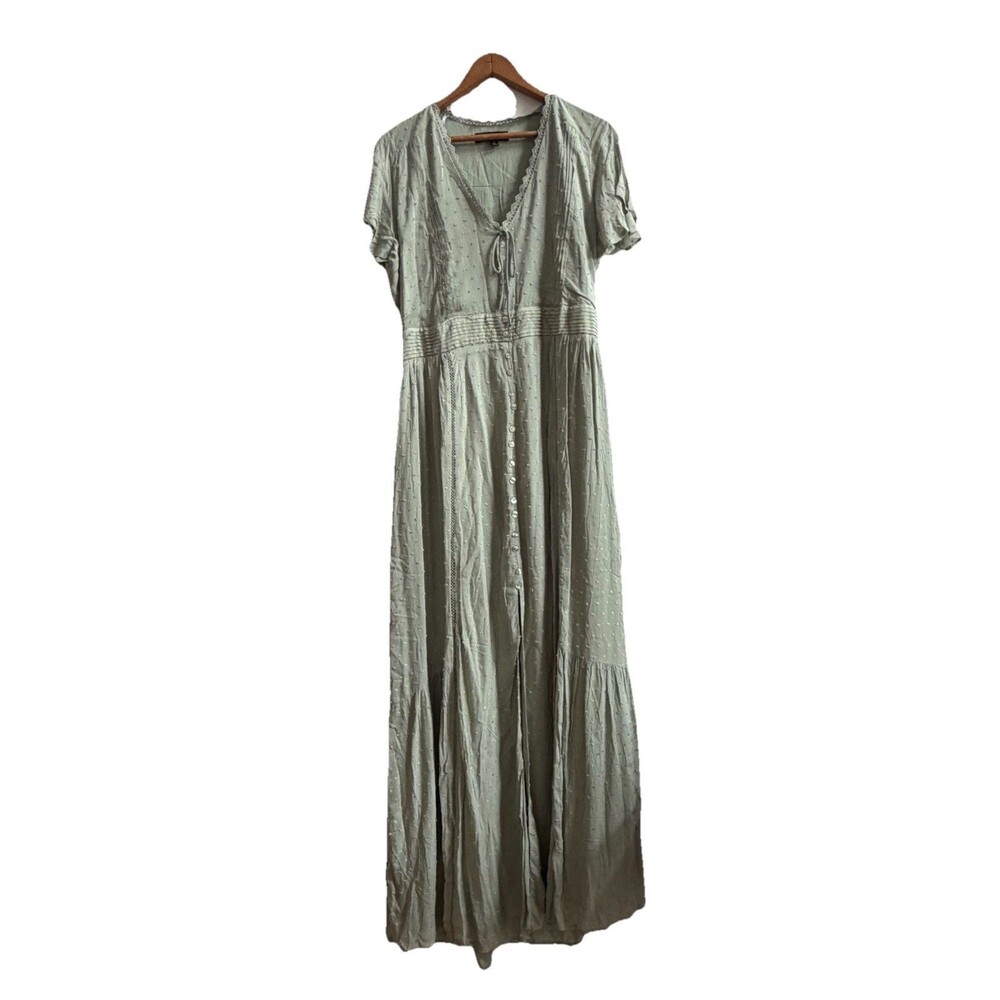 NWT Lulus Completely In Love Swiss Dot Button-Front Maxi Dress Sage Green Sz m - Picture 2 of 12